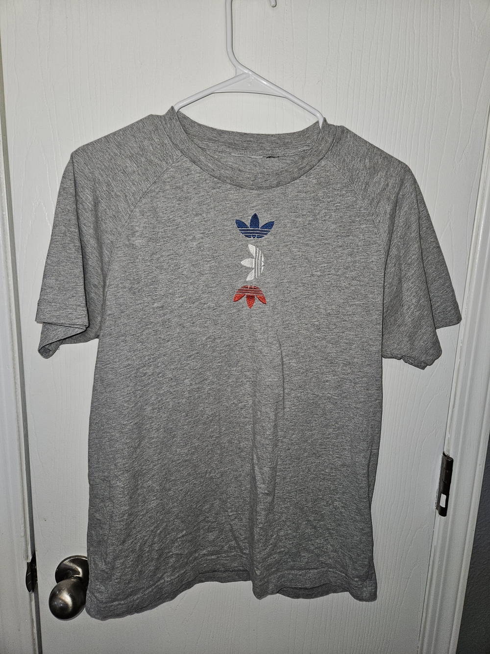 adidas Grey Short Sleeve Tee with Tricolor Trefoil